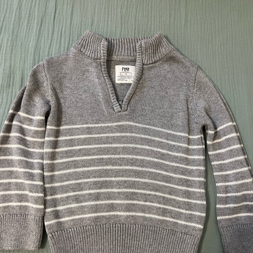 Little Sleepies Play Toddler Gray Striped Zip Sweater